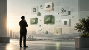 Business professional evaluating AI and automation opportunities for smarter business decision-making.