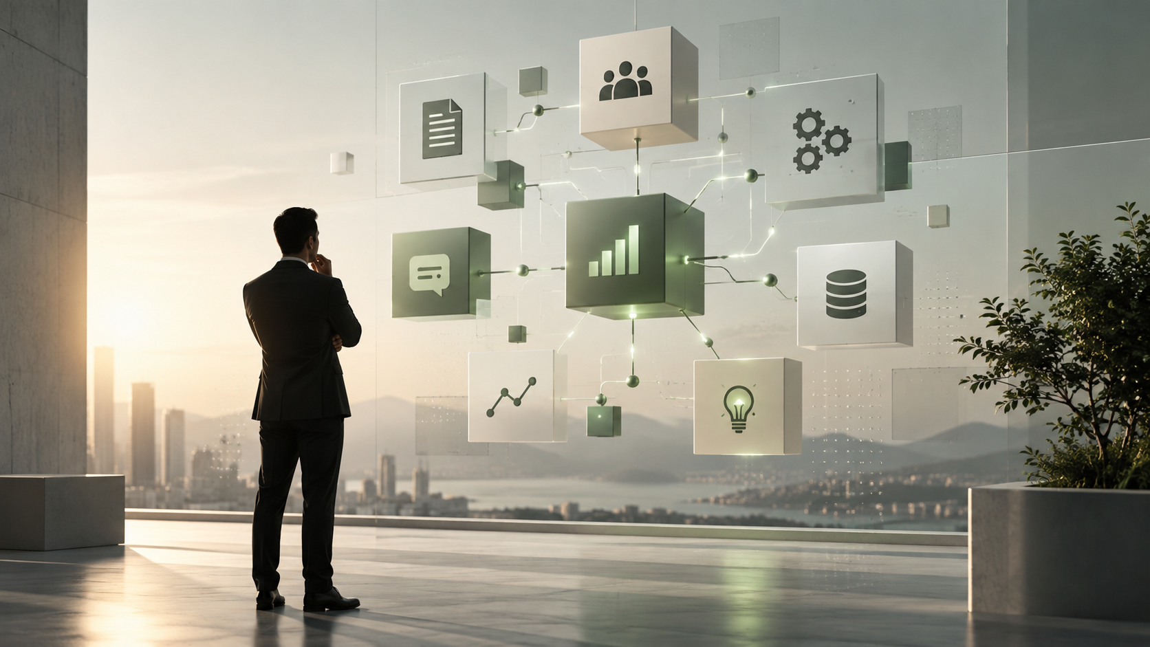 Business professional evaluating AI and automation opportunities for smarter business decision-making.